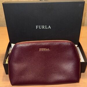 Furla Pebbled Leather clutch in Deep Burgundy NEW IN BOX
